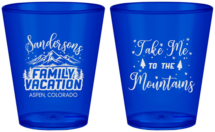 Custom Family Vacation Plastic Shot Glasses - Ski Trip Peaks | 180023