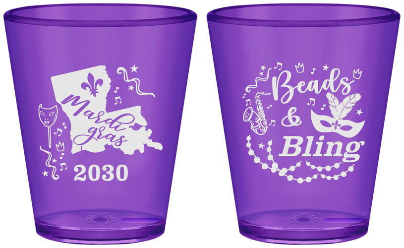 Custom Mardi Gras Plastic Shot Glasses - Beads And Bling | 190002