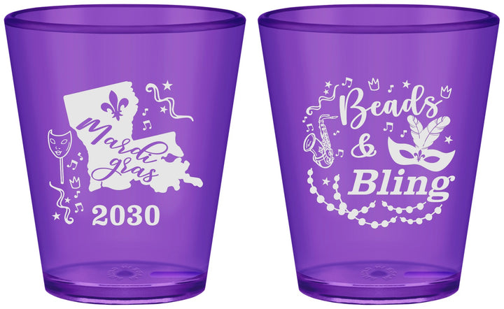 Custom Mardi Gras Plastic Shot Glasses - Beads And Bling | 190002