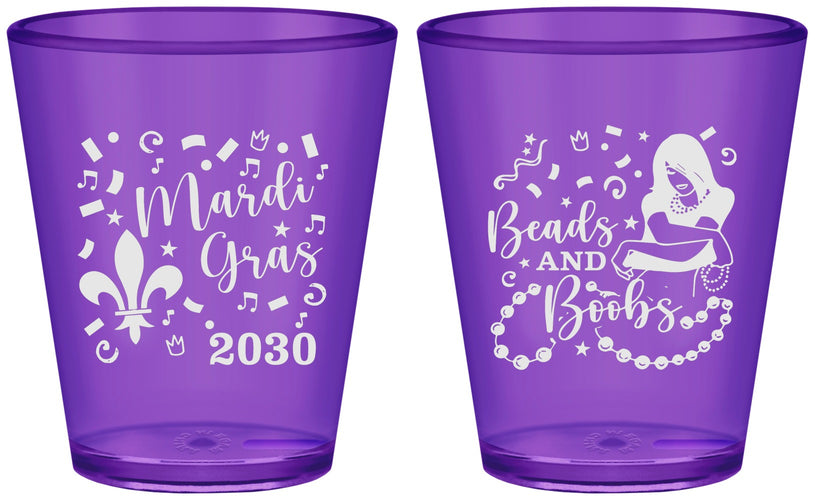 Custom Mardi Gras Plastic Shot Glasses - Beads And Boobs | 190005