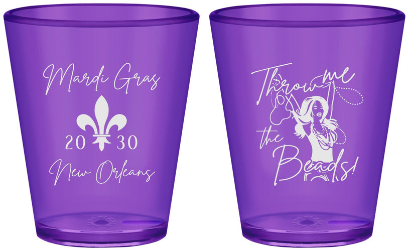 Custom Mardi Gras Plastic Shot Glasses - Throw Me The Beads | 190008