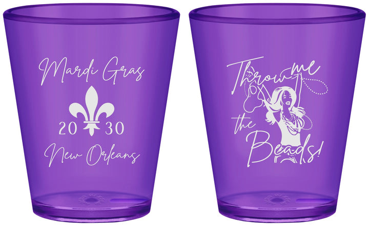 Custom Mardi Gras Plastic Shot Glasses - Throw Me The Beads | 190008