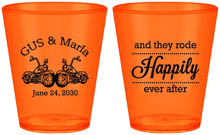 Custom Wedding Plastic Shot Glasses - Happily Ever After Motorcycle | 200