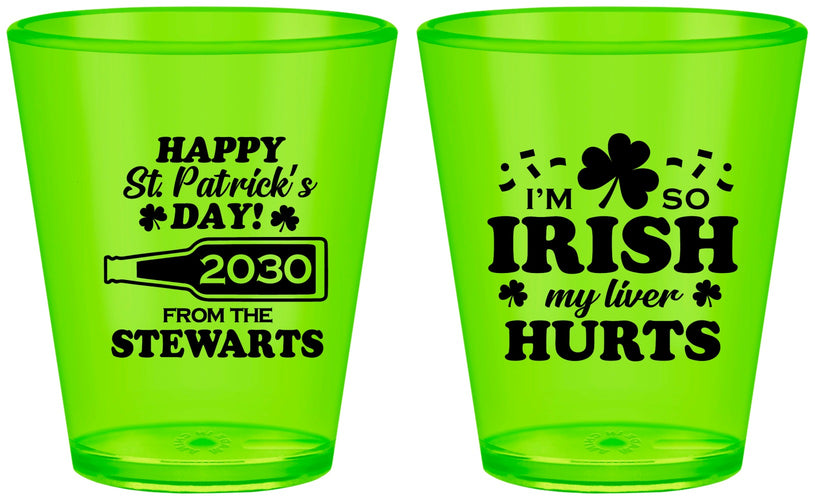 Custom St Patricks Day Plastic Shot Glasses - Irish My Liver Hurts | 200000