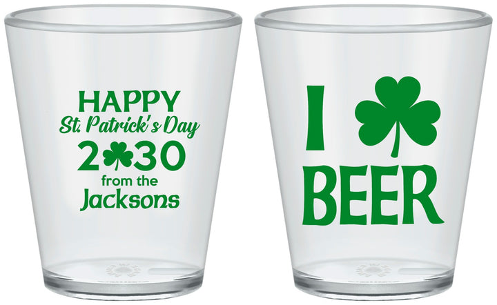 Custom St Patricks Day Plastic Shot Glasses - Clover Irish | 200003
