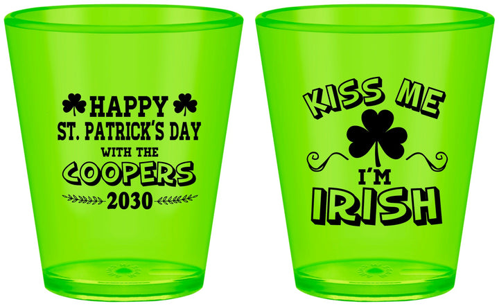 Custom St Patricks Day Plastic Shot Glasses - Kiss Me I Am Irish | 200004