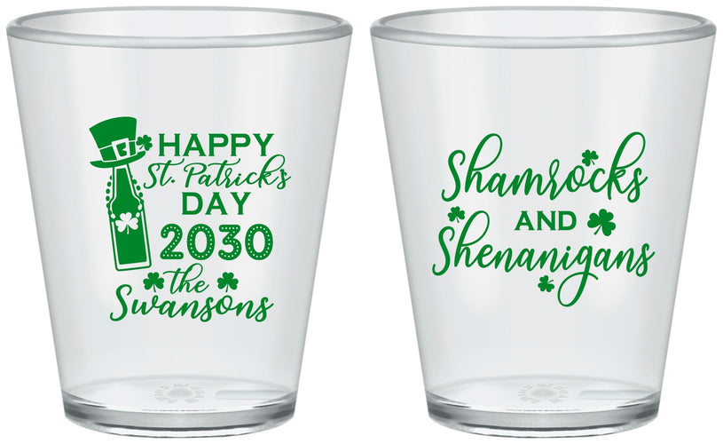 Custom St Patricks Day Plastic Shot Glasses - Shamrocks Shenanigans | 200010