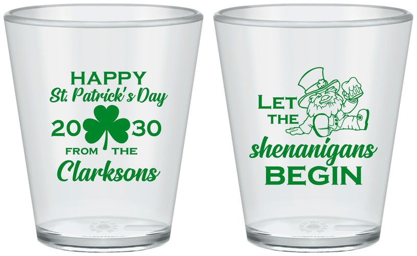 Custom St Patricks Day Plastic Shot Glasses - Shenanigans Leprechaun | 200011
