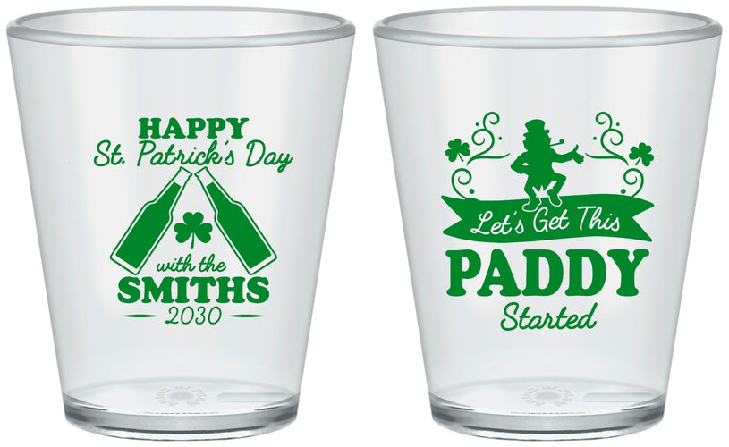 Custom St Patricks Day Plastic Shot Glasses - Lets Get The Paddy Started | 200014