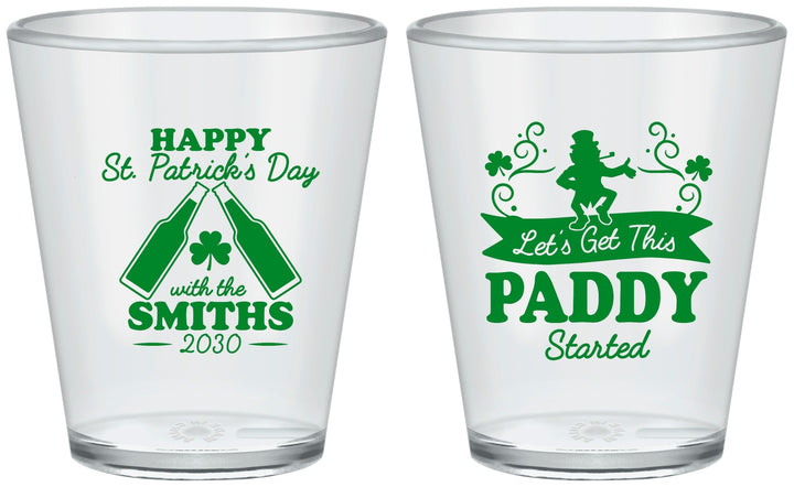Custom St Patricks Day Plastic Shot Glasses - Lets Get The Paddy Started | 200014