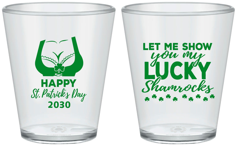 Custom St Patricks Day Plastic Shot Glasses - Shamrocks | 200015