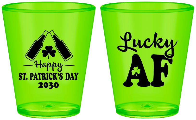 Custom St Patricks Day Plastic Shot Glasses - Lucky Af | 200017