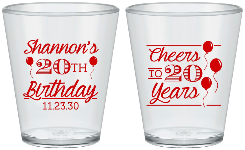 Custom Birthday Plastic Shot Glasses - Cheers To 20 Years | 20004