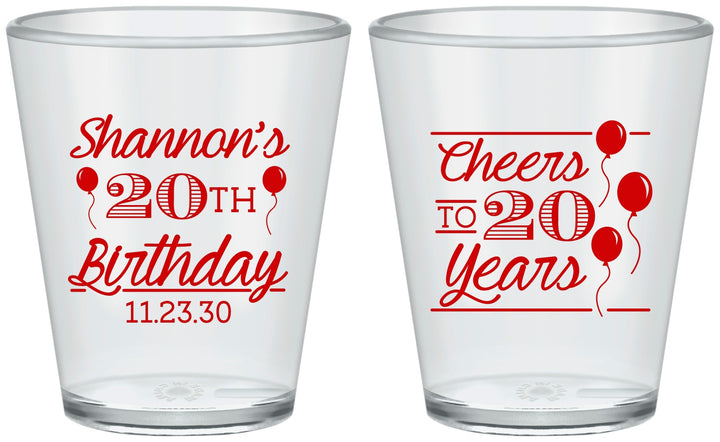 Custom Birthday Plastic Shot Glasses - Cheers To 20 Years | 20004