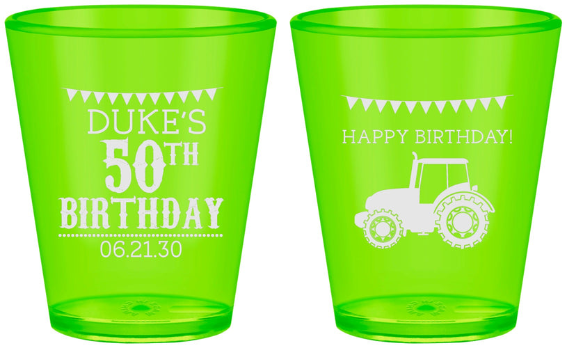 Custom Birthday Plastic Shot Glasses - 50th Tractor | 20005
