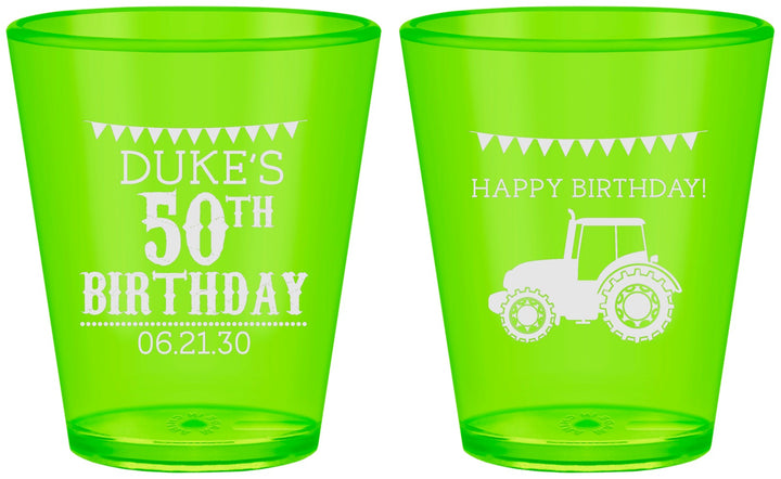 Custom Birthday Plastic Shot Glasses - 50th Tractor | 20005
