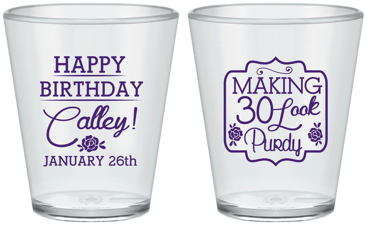 Custom Birthday Plastic Shot Glasses - 30 Look Purdy | 20022
