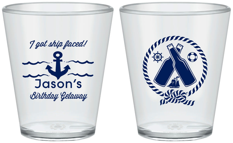 Custom Birthday Plastic Shot Glasses - Ship Faced Nautical | 20024