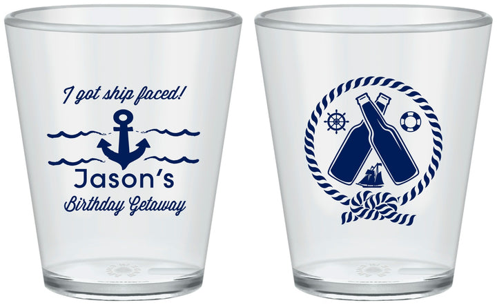 Custom Birthday Plastic Shot Glasses - Ship Faced Nautical | 20024