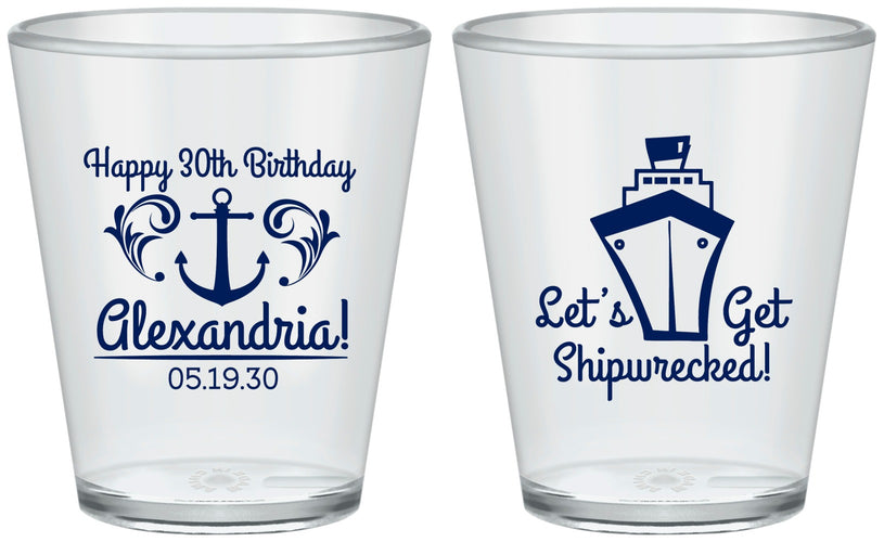 Custom Birthday Plastic Shot Glasses - 30th Shipwrecked | 20026