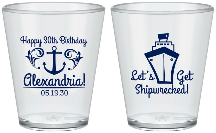 Custom Birthday Plastic Shot Glasses - 30th Shipwrecked | 20026