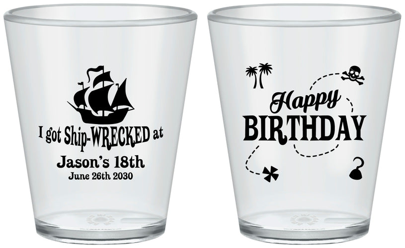 Custom Birthday Plastic Shot Glasses - 18th Shipwrecked | 20028