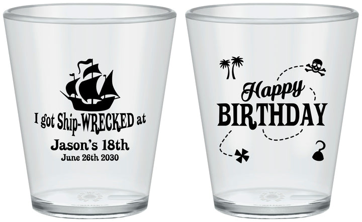 Custom Birthday Plastic Shot Glasses - 18th Shipwrecked | 20028