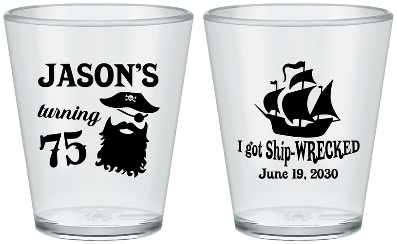 Custom Birthday Plastic Shot Glasses - 75th Shipwrecked | 20029