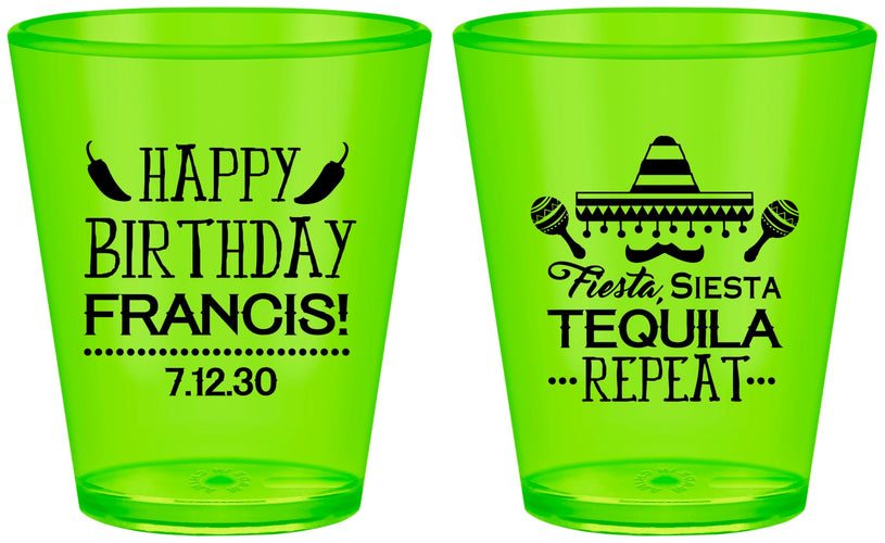 Custom Birthday Plastic Shot Glasses - Fiesta Siesta Tequila | 20030