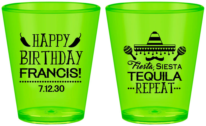 Custom Birthday Plastic Shot Glasses - Fiesta Siesta Tequila | 20030