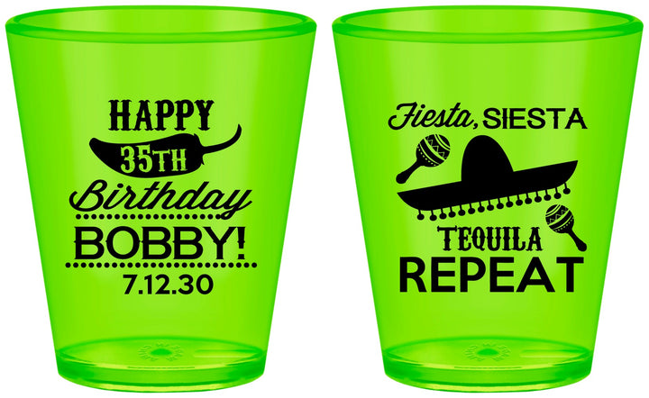 Custom Birthday Plastic Shot Glasses - 35th Fiesta Siesta Tequila | 20031