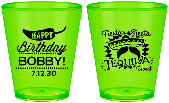 Custom Birthday Plastic Shot Glasses - Fiesta Siesta Tequila | 20032