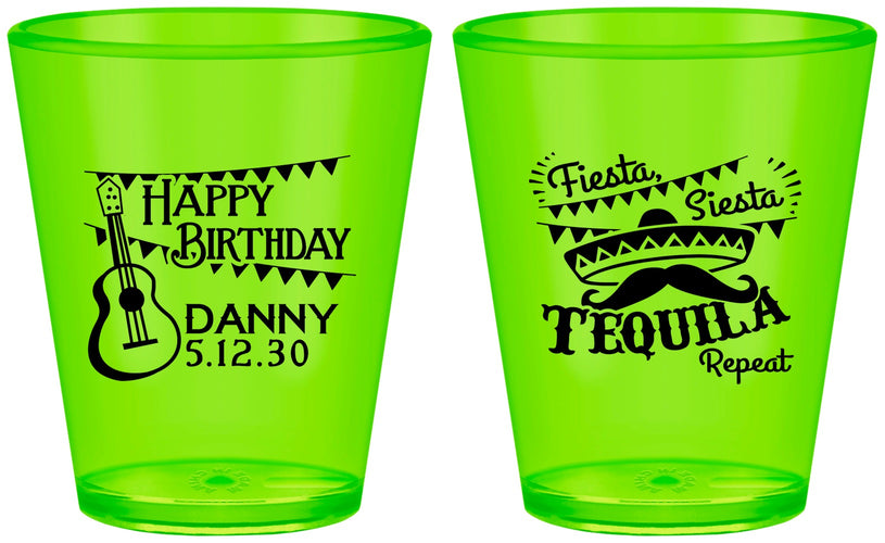 Custom Birthday Plastic Shot Glasses - Fiesta Siesta Tequila | 20033