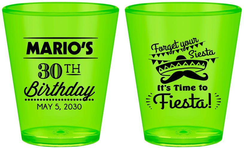 Custom Birthday Plastic Shot Glasses - 30th Fiesta | 20034