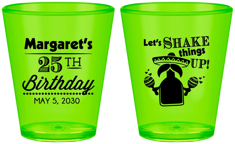 Custom Birthday Plastic Shot Glasses - 25th Fiesta | 20035