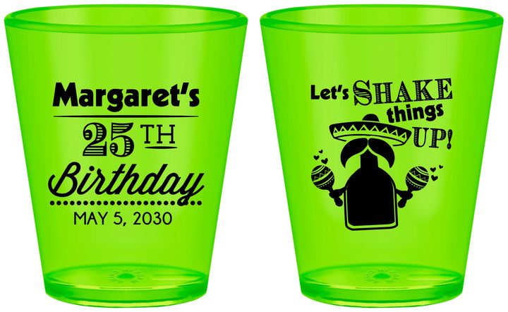 Custom Birthday Plastic Shot Glasses - 25th Fiesta | 20035