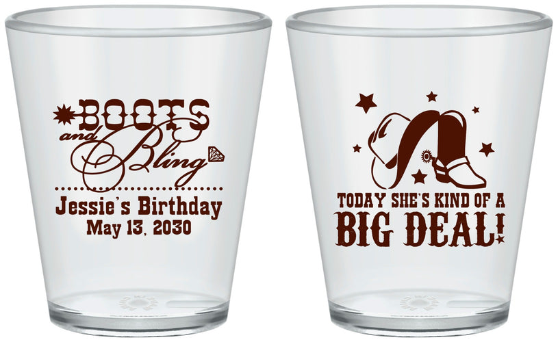 Custom Birthday Plastic Shot Glasses - Boots And Bling | 20038
