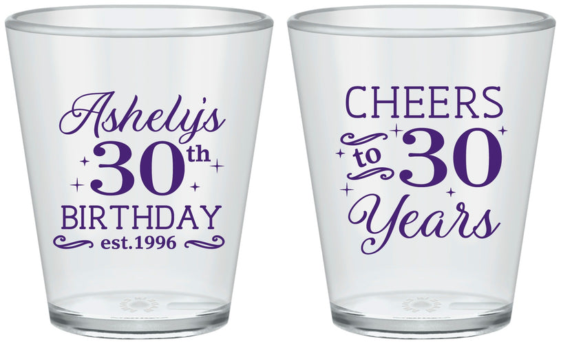 Custom Birthday Plastic Shot Glasses - Cheers To 30 Years | 20041