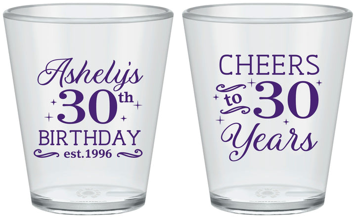 Custom Birthday Plastic Shot Glasses - Cheers To 30 Years | 20041