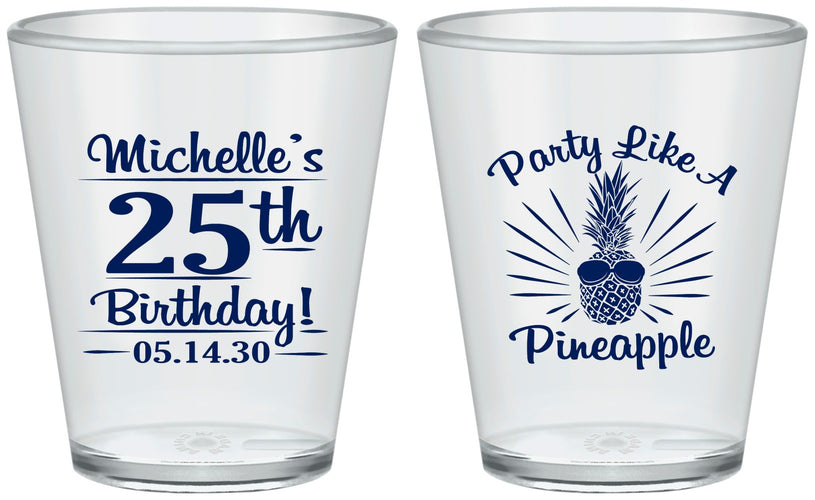 Custom Birthday Plastic Shot Glasses - 25th Pineapple | 20043