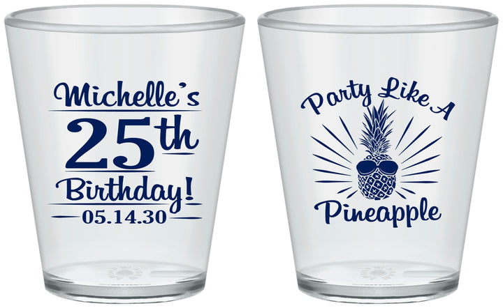 Custom Birthday Plastic Shot Glasses - 25th Pineapple | 20043