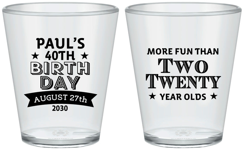 Custom Birthday Plastic Shot Glasses - 40th | 20045