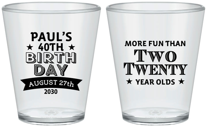 Custom Birthday Plastic Shot Glasses - 40th | 20045
