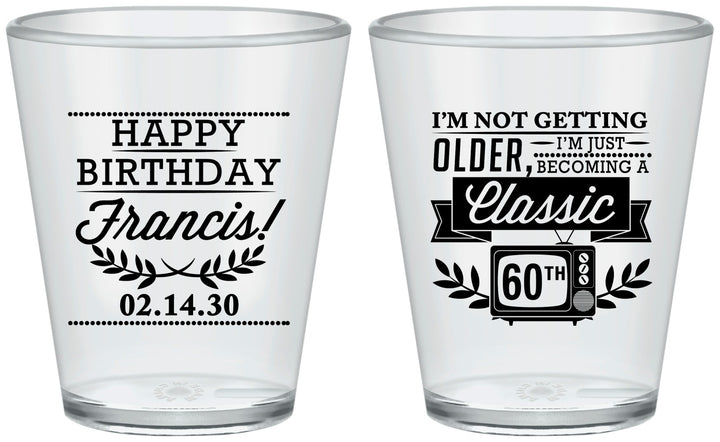 Custom Birthday Plastic Shot Glasses - 60th Classic Tv | 20057