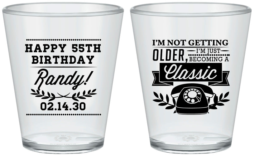 Custom Birthday Plastic Shot Glasses - 55th Classic Phone | 20058