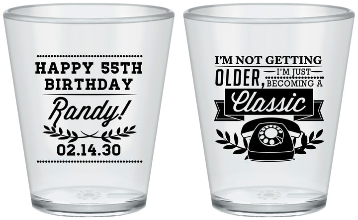 Custom Birthday Plastic Shot Glasses - 55th Classic Phone | 20058