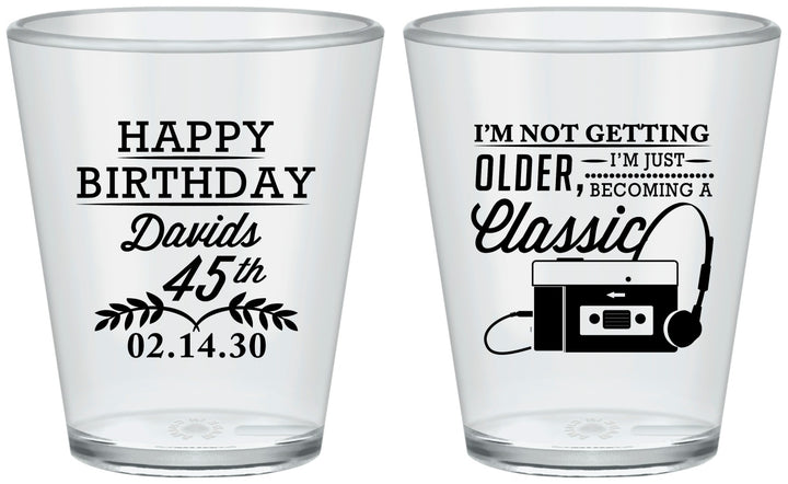 Custom Birthday Plastic Shot Glasses - 45th Cassette Tape | 20059
