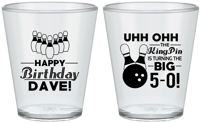 Custom Birthday Plastic Shot Glasses - 50th Bowing | 20071