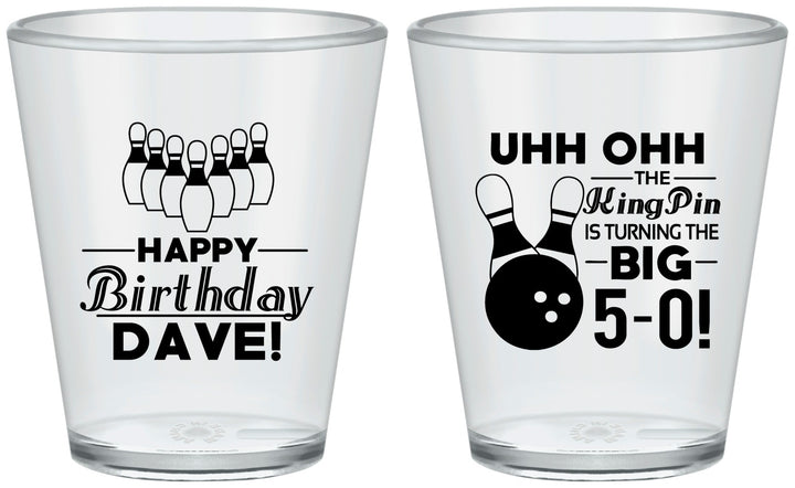 Custom Birthday Plastic Shot Glasses - 50th Bowing | 20071