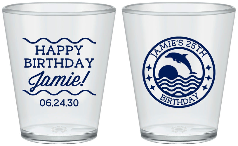 Custom Birthday Plastic Shot Glasses - 25th Dolphins | 20077